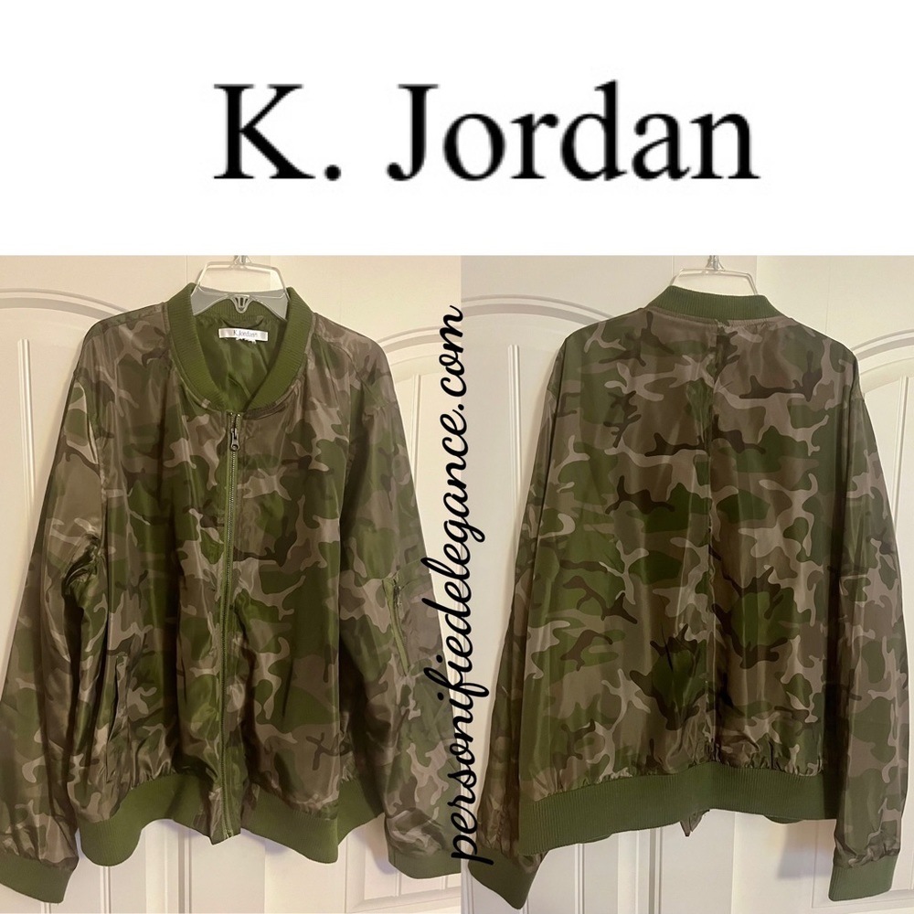 K. Jordan Green Camouflage Bomber Jacket Size 3X